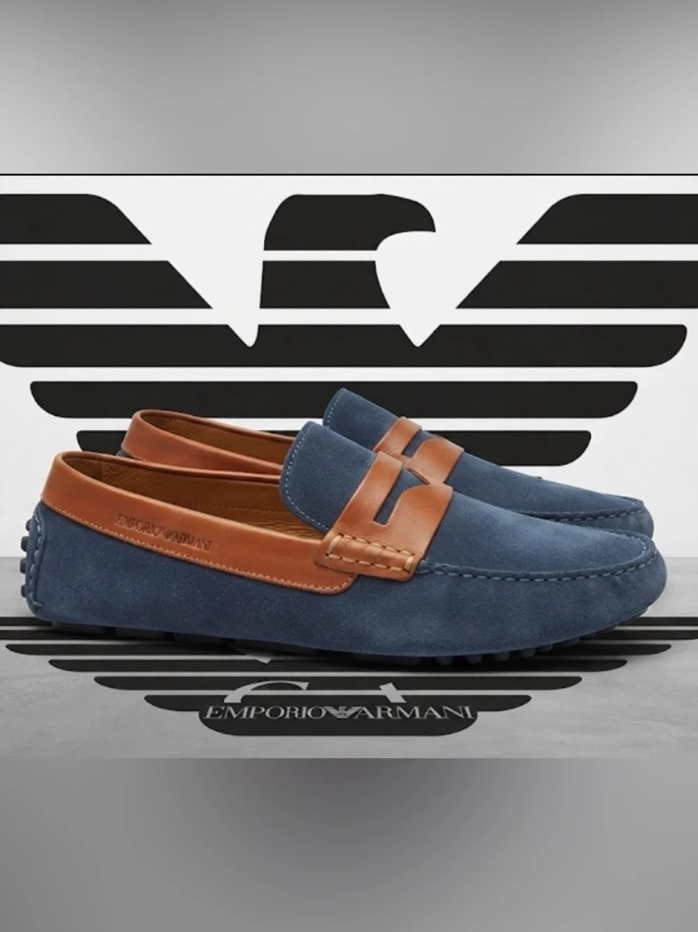Authentic Emporio Armani men’s luxury designer leather signature loafers sz 11